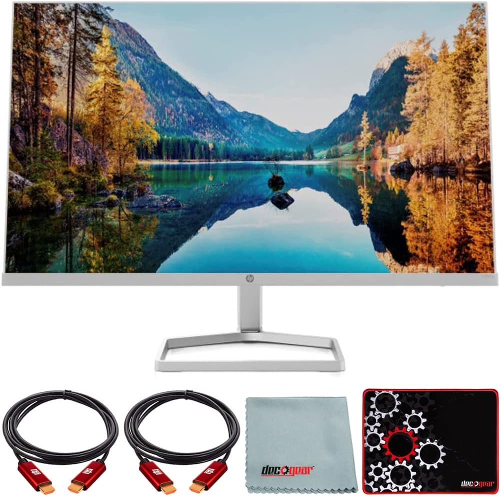 HP 2D9K1AA#ABA M24fw 24 inch FHD PC Monitor with AMD FreeSync White Bundle with Deco Gear HDMI Cable 2 Pack + Gamer Surface Mousepad + Screen Cloth