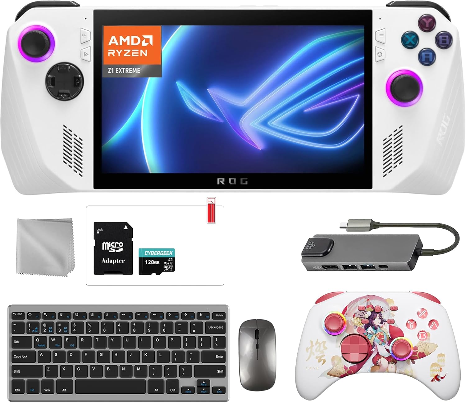 ASUS ROG Ally 512GB Gaming Handheld 7-inch Touchscreen 120Hz FHD 1080p AMD Ryzen Z1 Extreme Processor, Touro Wireless Pro Controller, Hub