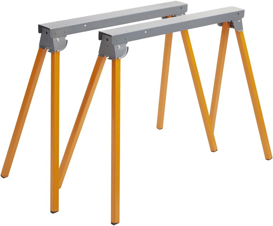 All Steel Folding Sawhorse - Pair Portamate PM-3300T. TWO 33-Inch Tall Fold-up Heavy Duty Saw Horses. Fully Assembled, 1