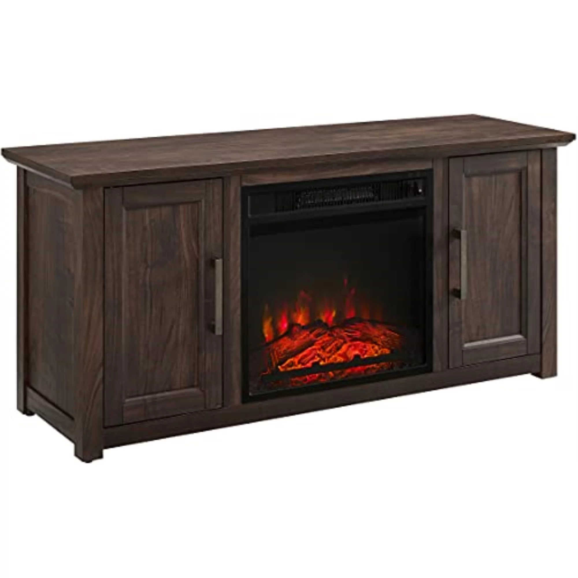 Crosley Furniture Camden 48"Wood Corner TV Stand with Fireplace in Dark Walnut