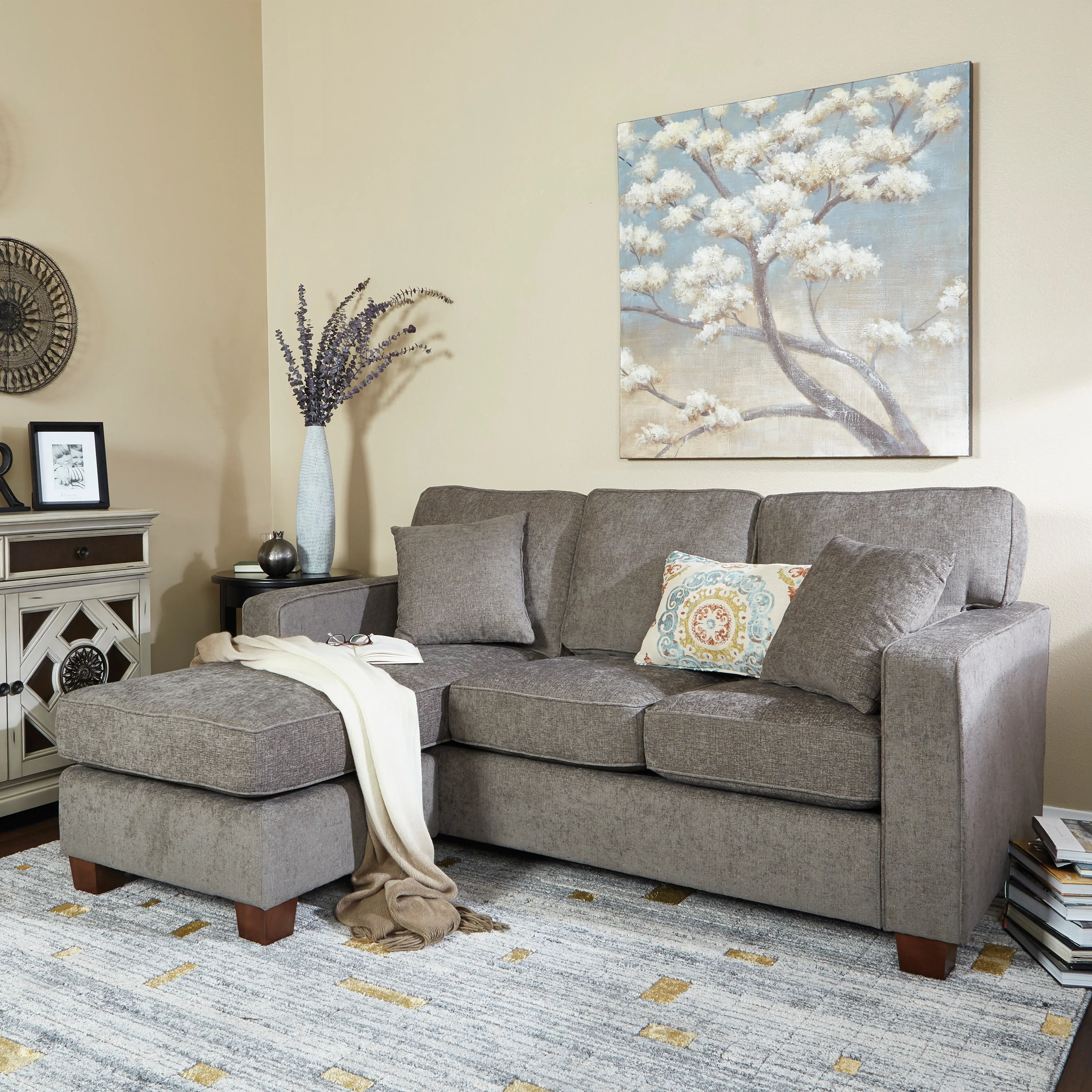 Copper Grove  Cleome Reversible Chaise Sectional Sofa Taupe