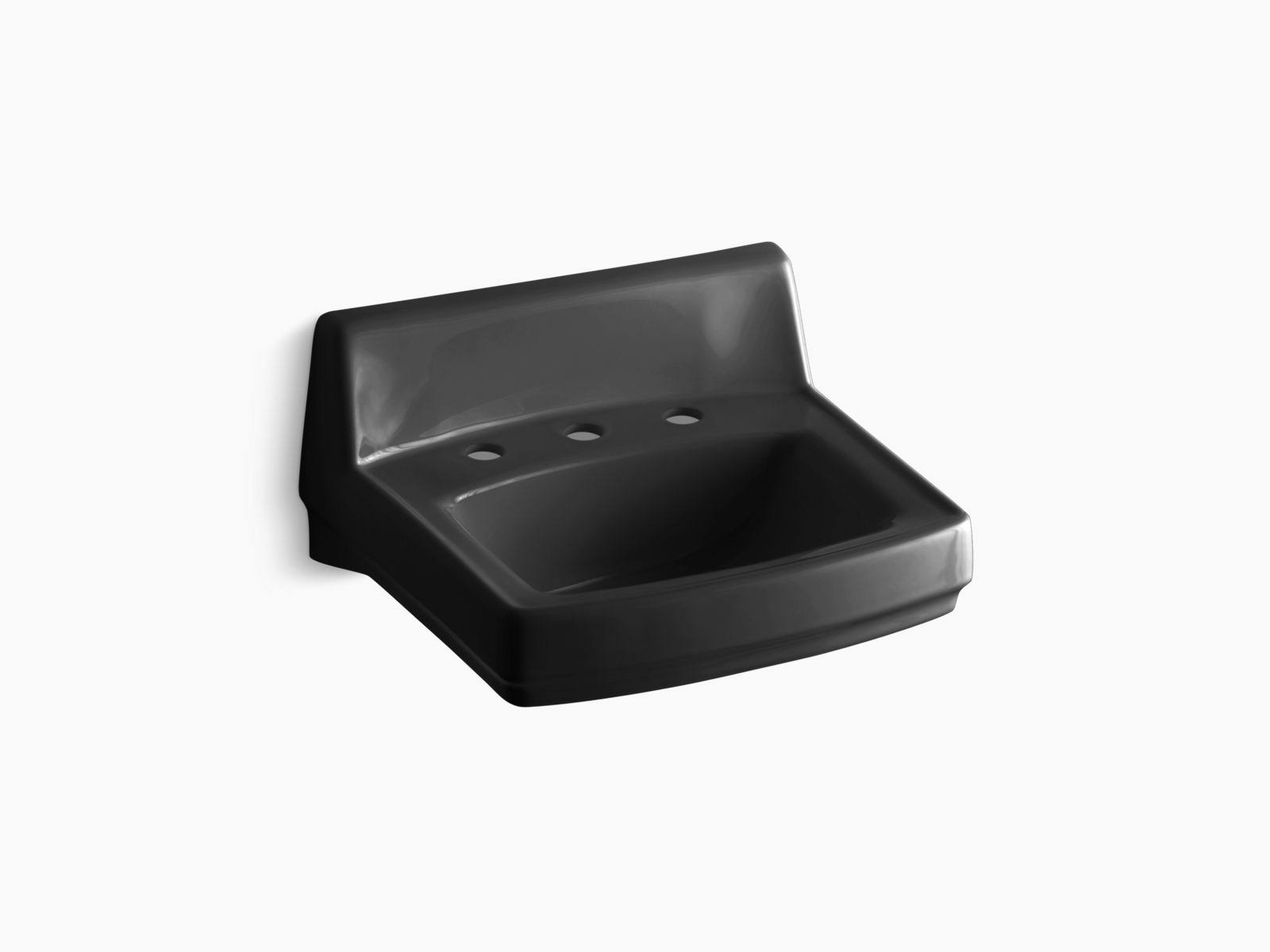 KOHLER K-2030-7 Greenwich 20-3/4x22 X 18-1/4x22 Wall-Mount/Concealed Arm Carrier Bathroom Sink with Widespread Faucet Holes - Bl
