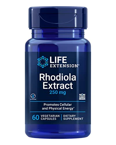 Life Extension Rhodiola Extract, Rhodiola rosea supplement, standardized extract, promotes physical and mental performance, gluten-free, non-GMO