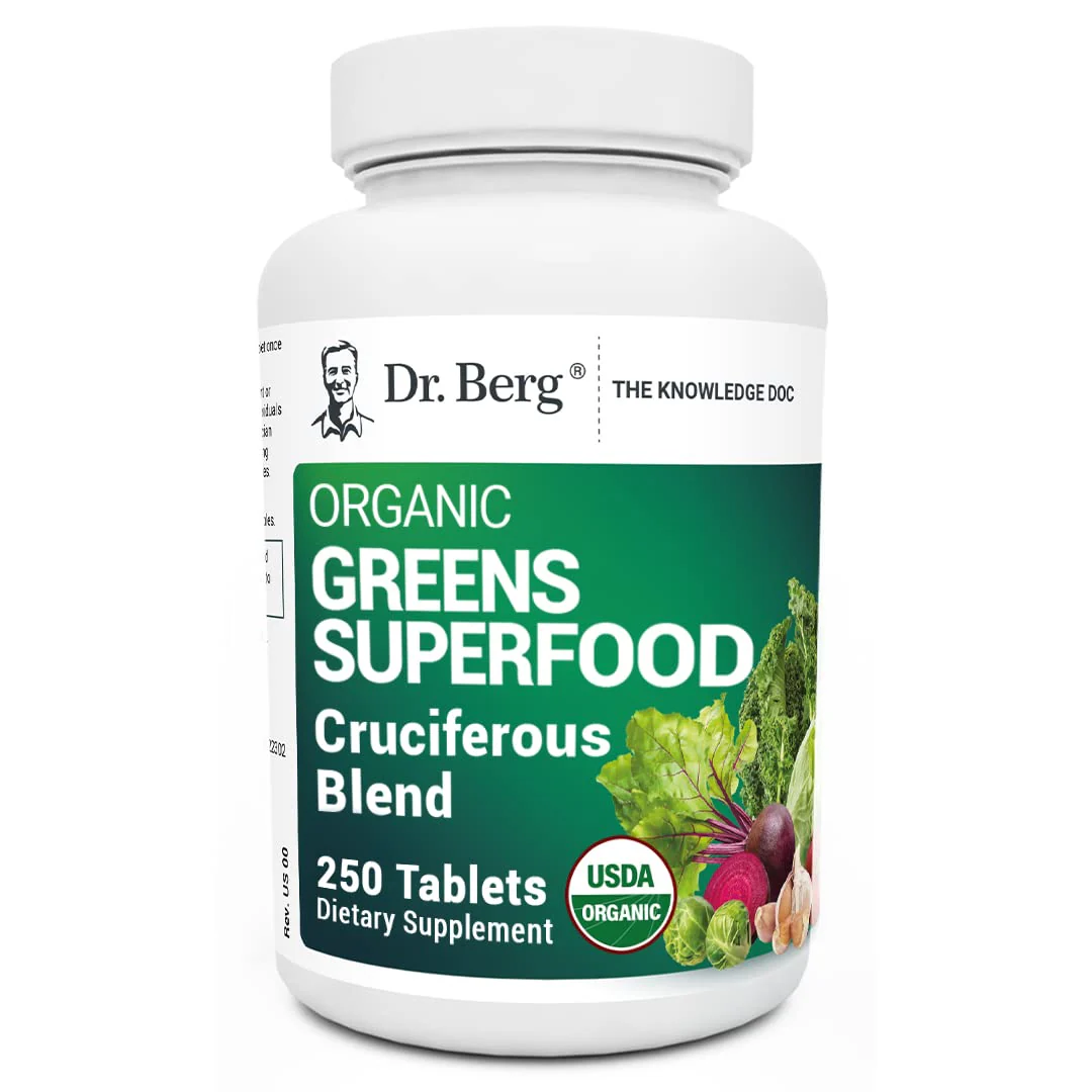 Dr. Berg's Greens Superfood Cruciferous Vegetable Tablets - Vegetable Supplements for Adults w/ 11 Phytonutrient Super Greens Tablets - Energy