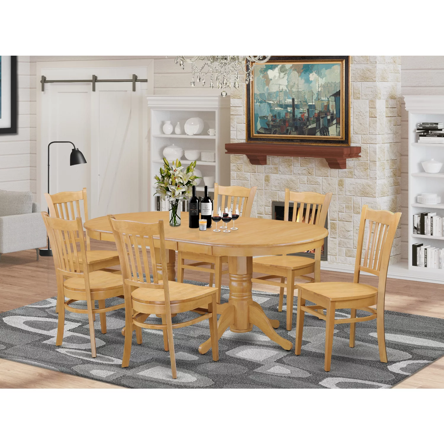 East West Furniture  Dining Kitchen Dinette Table & 6 Chairs, Oak