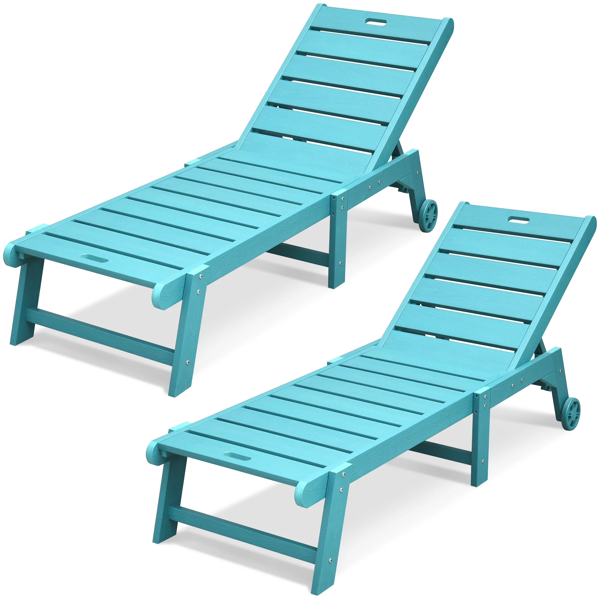 Dextrus 2 Pieces Patio Chaise Lounge Chairs Furniture Set, Pool Reclining Chaise Chairs With Wheels