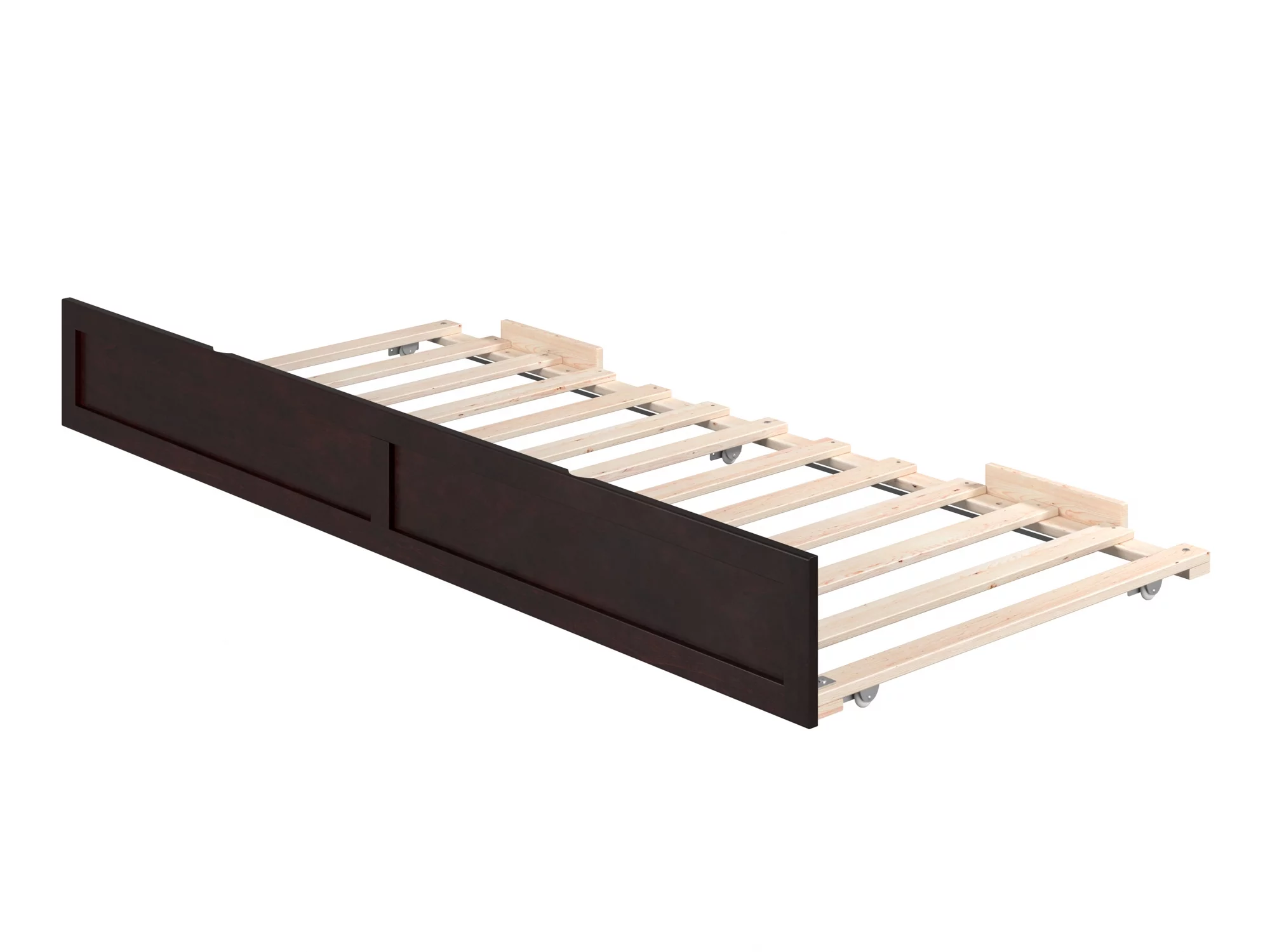 AFI Twin XL Roll Out Wood Trundle Bed Frame with Wooden Slat Supports, Espresso