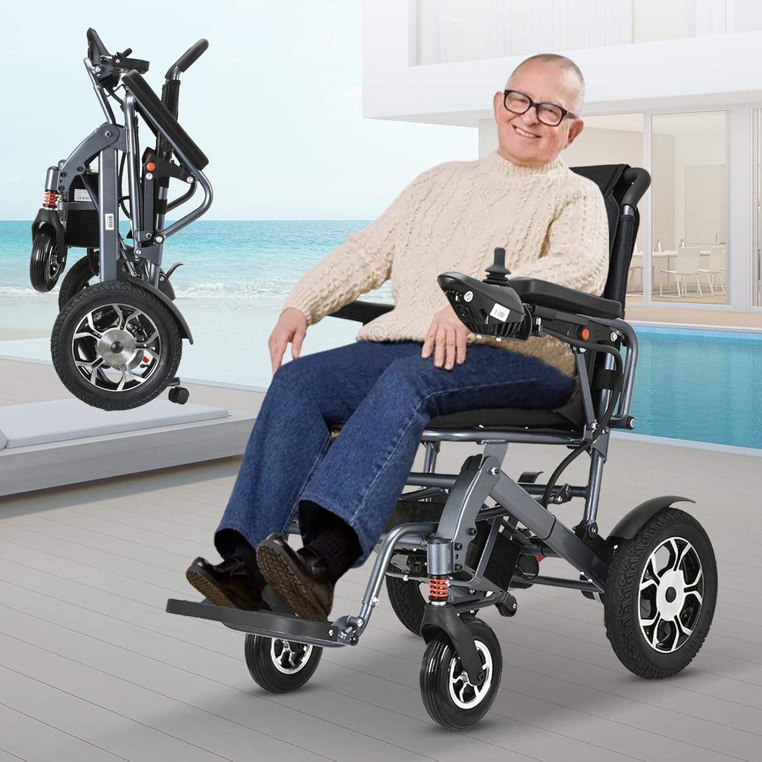 Electric Wheelchair for Adults Lightweight Foldable,Intelligent Power Wheelchairs with 500W Motor,All Terrain Motorized Power Wheelchairs for Seniors
