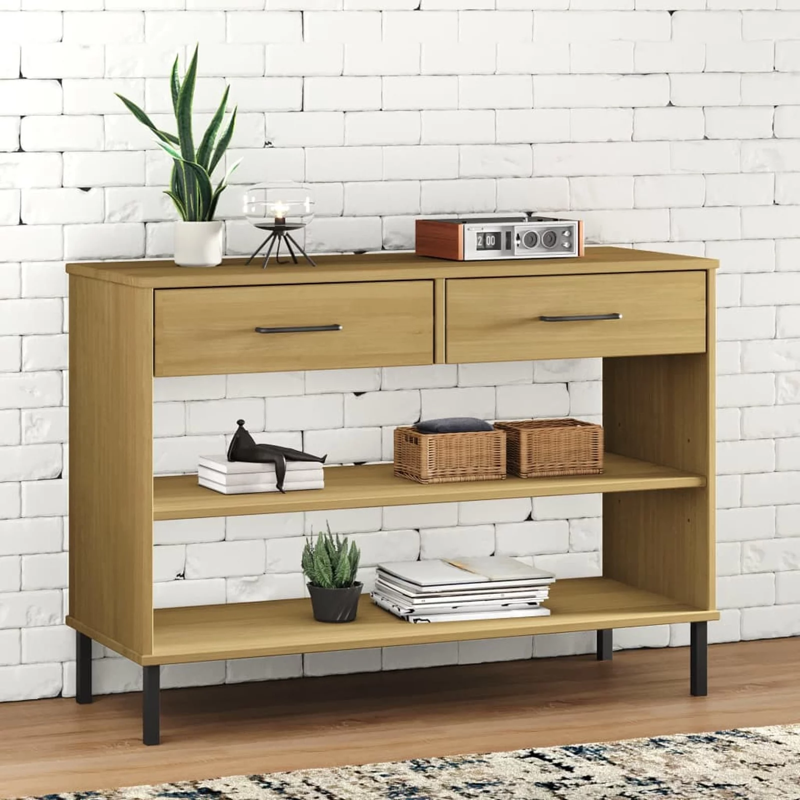 Anself Console Cabinet with 2 Storage Drawers and Open Compartments