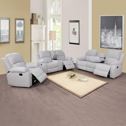 Bonded Leather Recliner Sofa Set 3 PCS Motion Sofa Loveseat Recliner Sofa Recliner Couch Manual Reclining Chair for Living Room (3 Piece Set)