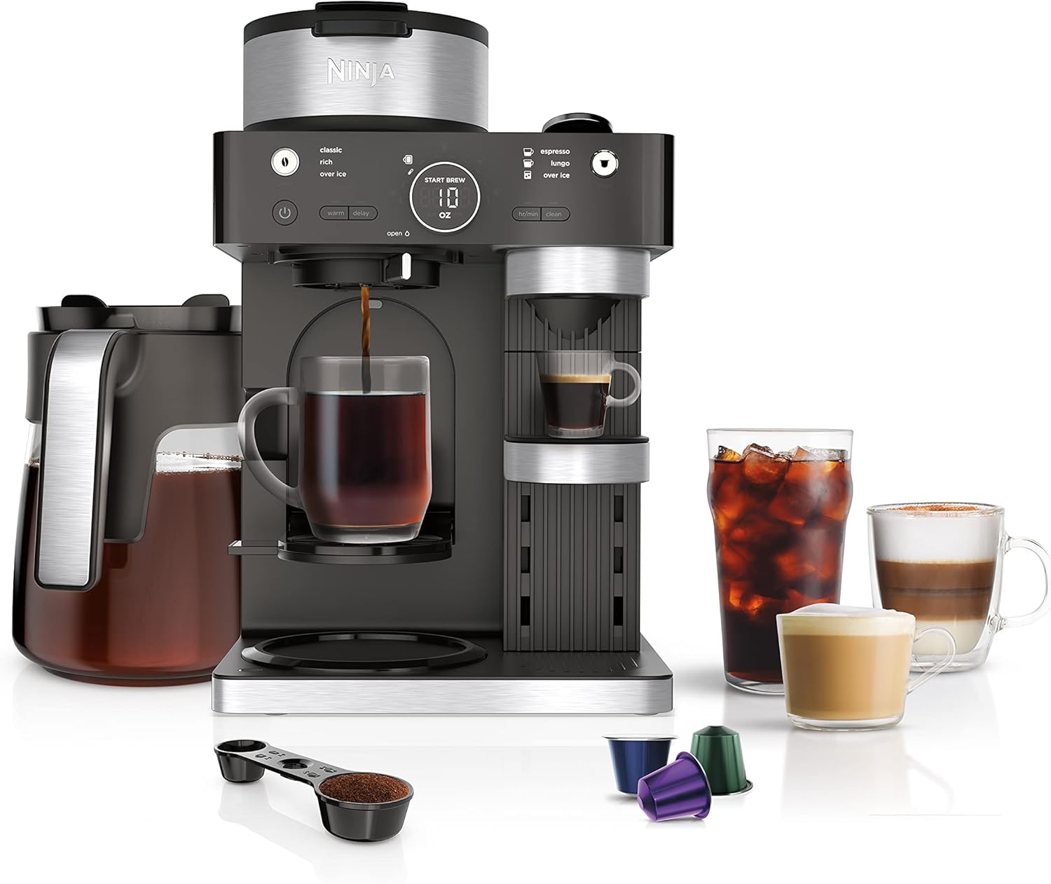 Ninja Espresso & Coffee Barista System, Single-Serve Coffee & Nespresso Capsule Compatible, 12-Cup Carafe, Built-in Frother