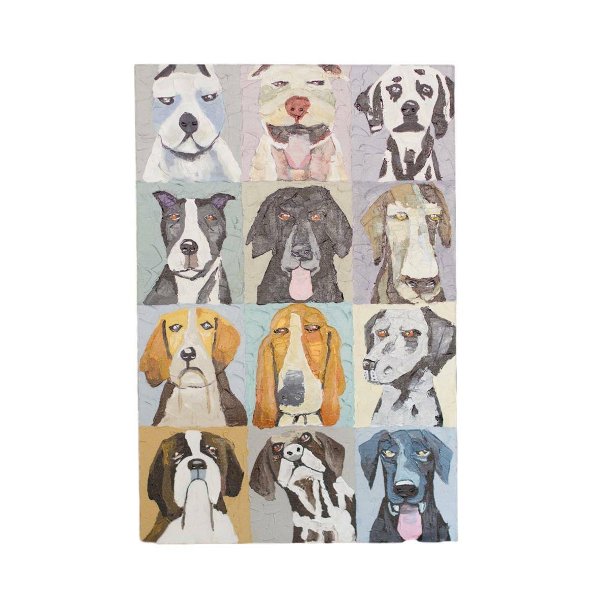 Contemporary Twelve Emotional Dogs Hand Painted Canvas Oil Painting