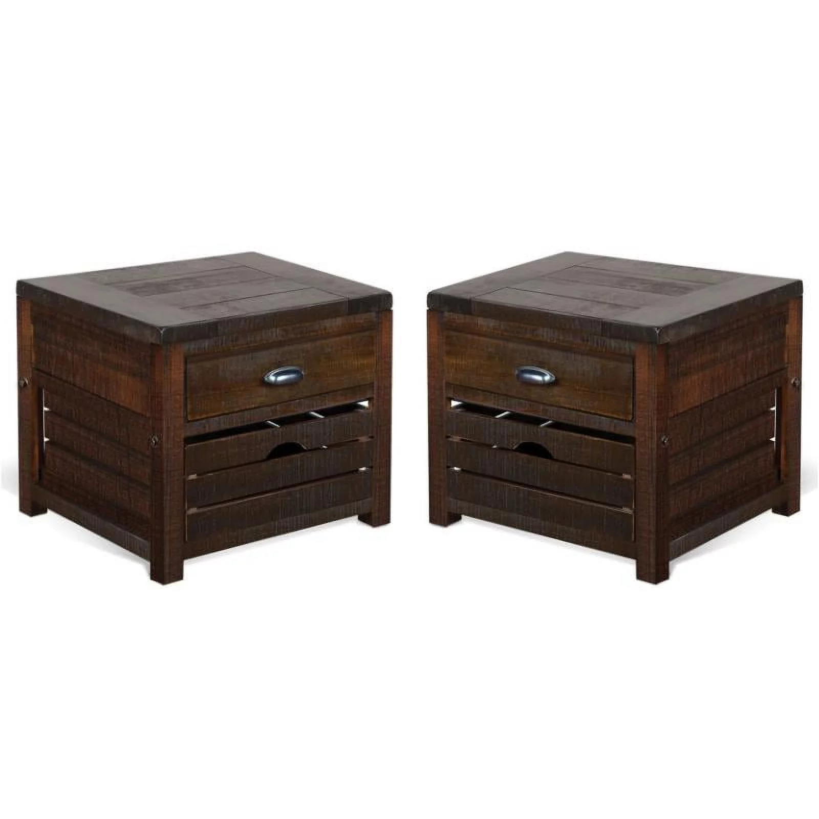 Home Square Homestead 24" Mahogany Wood End Table in Tobacco Leaf - Set of 2