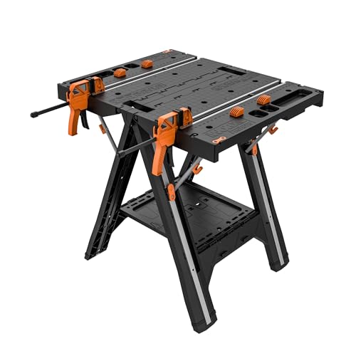 Worx Pegasus 2-in-1 Folding Work Table & Sawhorse, Easy Setup Portable Workbench