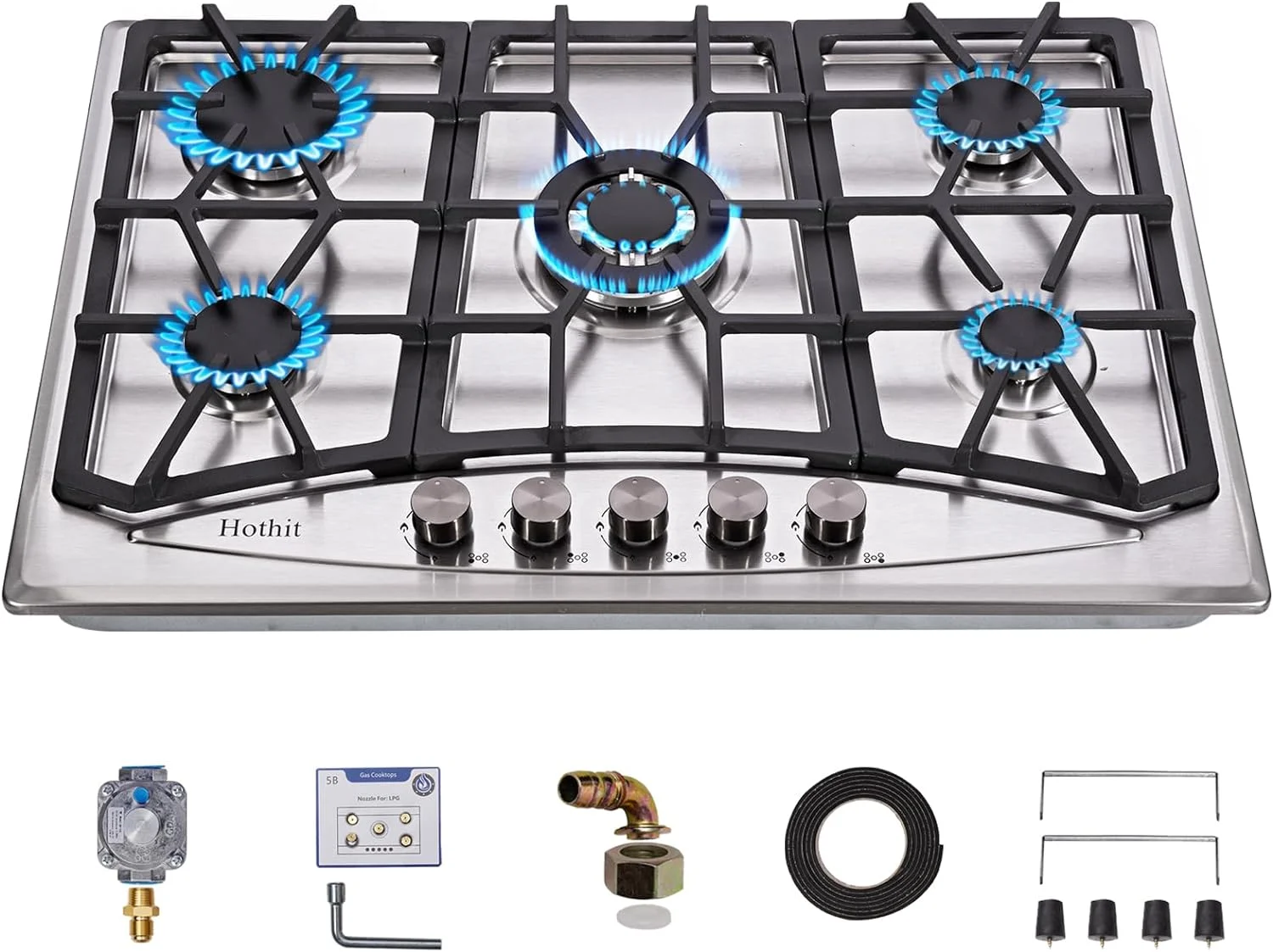 Tabaray Propane Gas Cooktop 30" Inch, 5 Burner Built-in Stainless Steel Gas Stove Top, LPG/NG Dual Fuel
