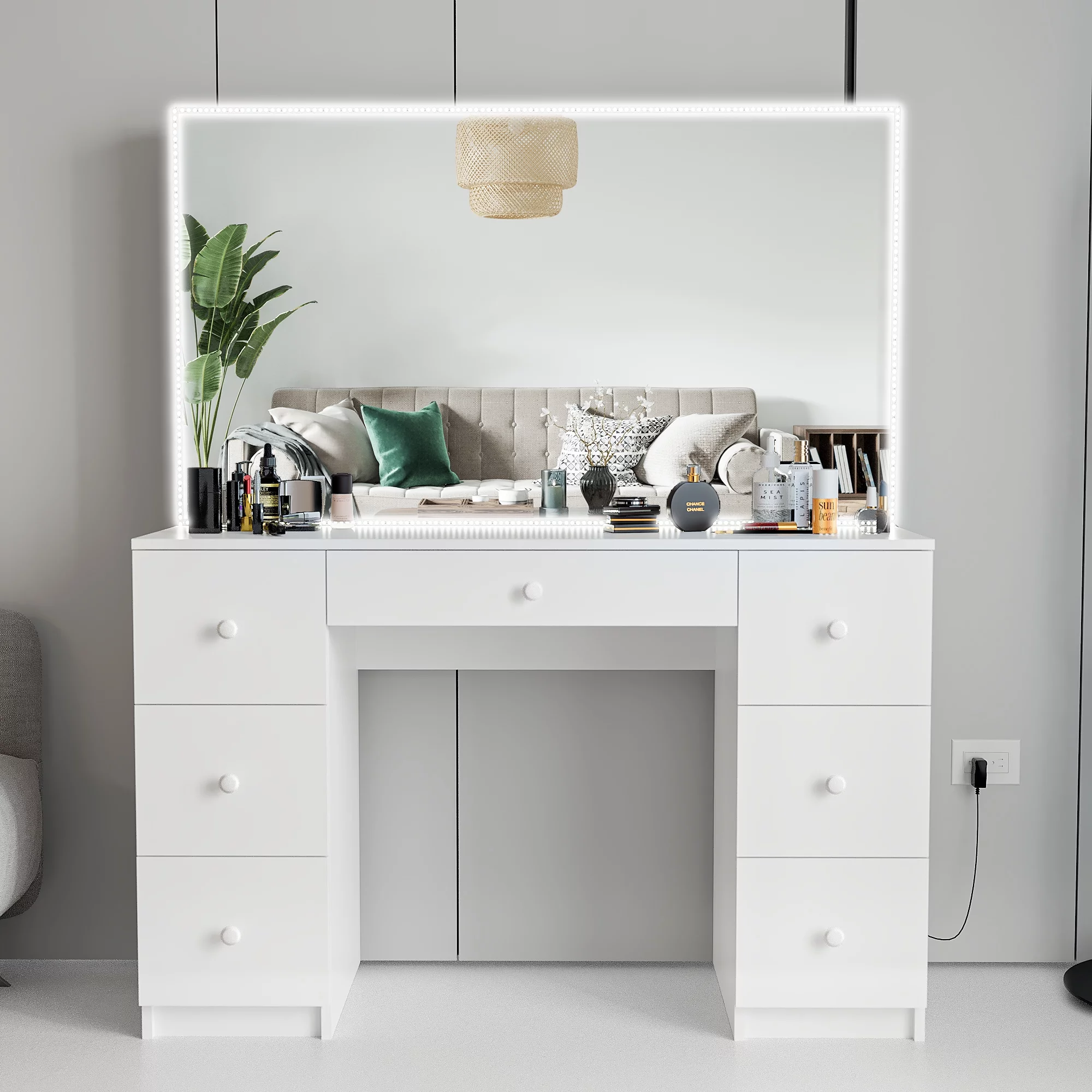 Ember Interiors Modern Lighted Vanity Table, for Bedroom