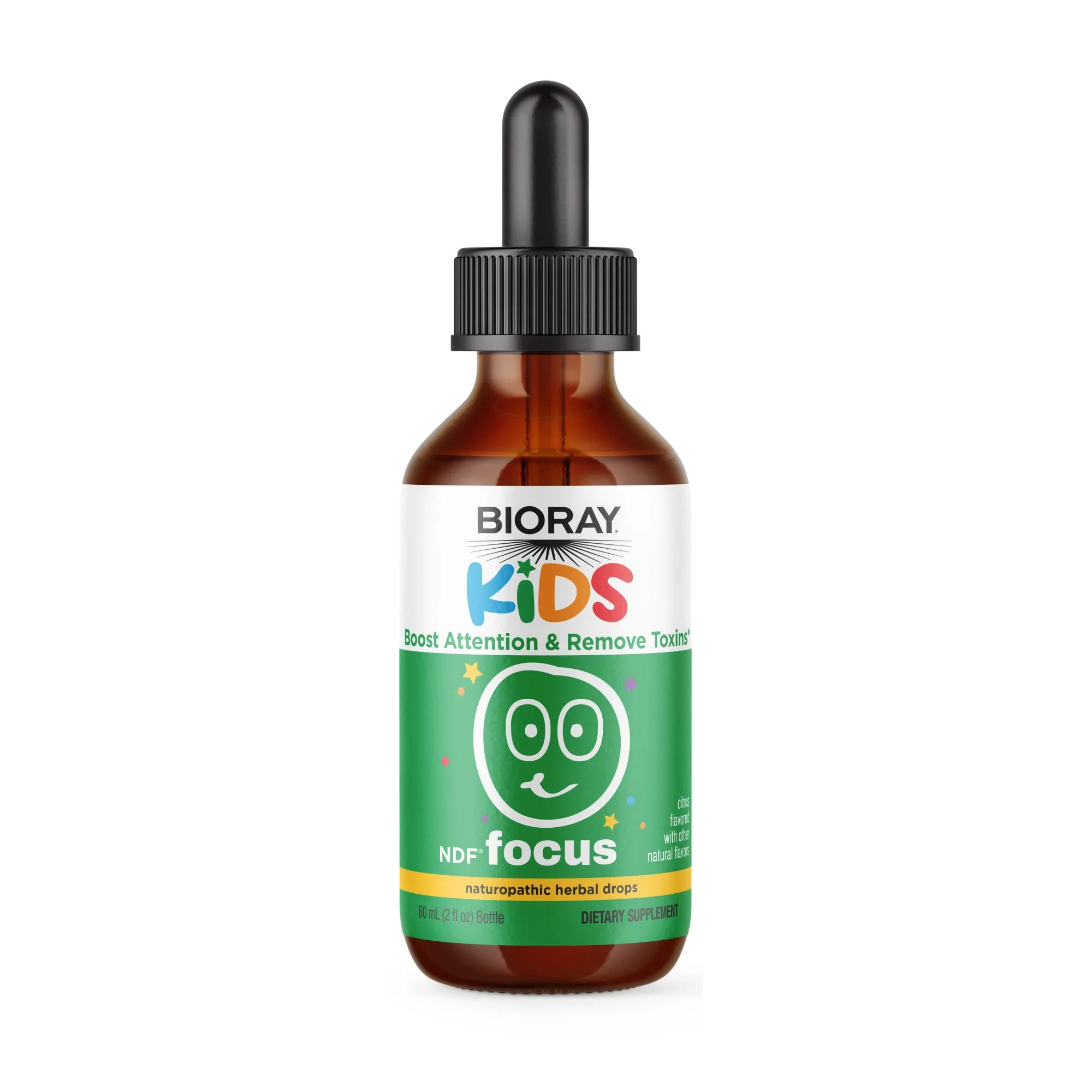 BIORAY Kids NDF Focus, Citrus - 2 fl oz - Supports Cognitive Function, Enhances Clarity & Promotes Steady Energy Levels - Non-GMO, Vegetarian