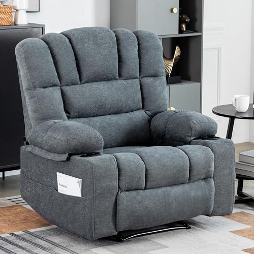 Oversized Recliner Chair for Adult, Plus Size 36.2" Extra Wide Seat Manual Chenille Recliner with Pockets