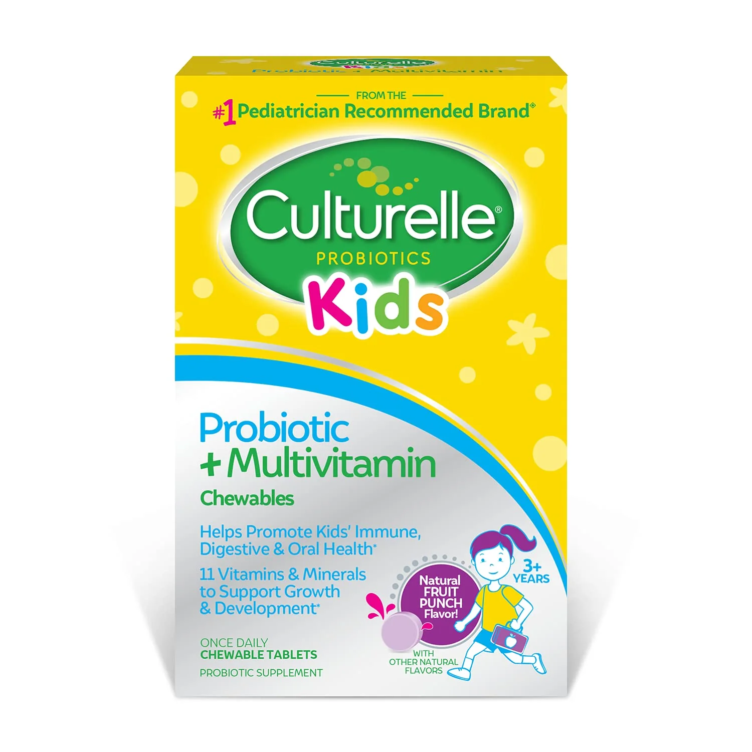 Culturelle Kids Probiotic + Complete Multivitamin Chewable For Kids, Ages 3+, 30 Count, Digestive Health, Oral Health & Immune Support