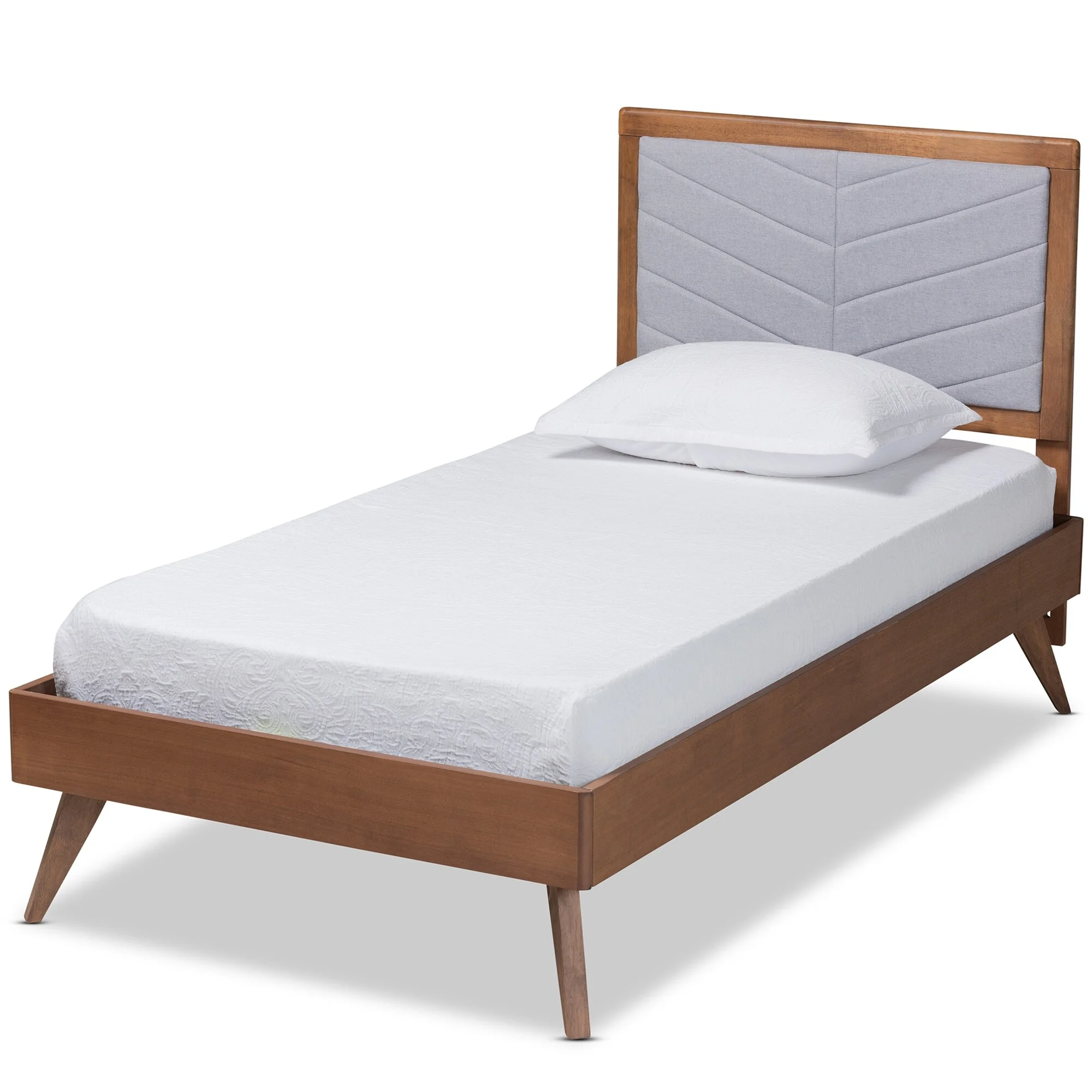 Baxton Studio Roze Mid-Century Modern Wood Platform Bed in Twin Size Light Grey