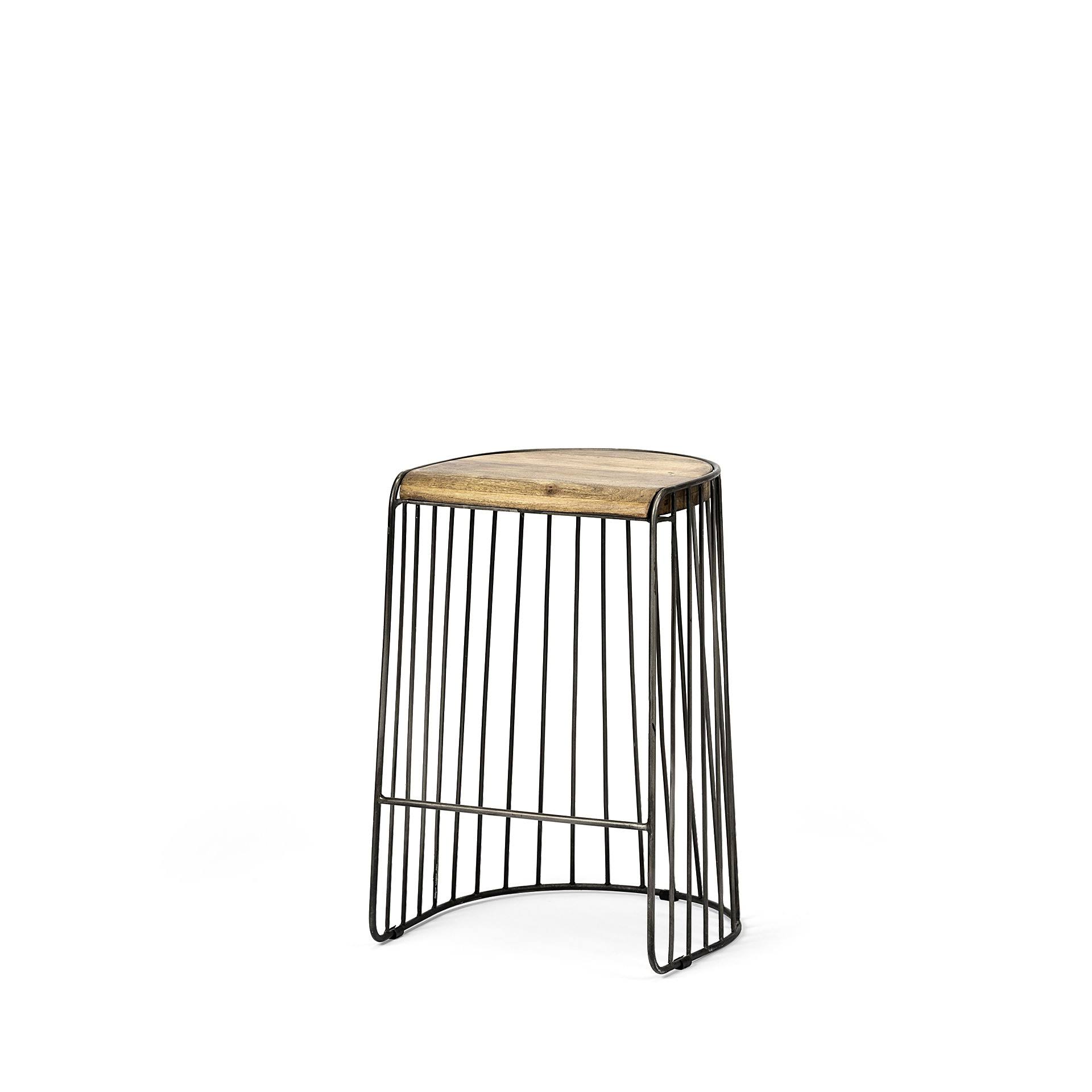 Seagram 26.5x22 Seat Height Brown Wood Seat Black Metal Frame Stool Mercana