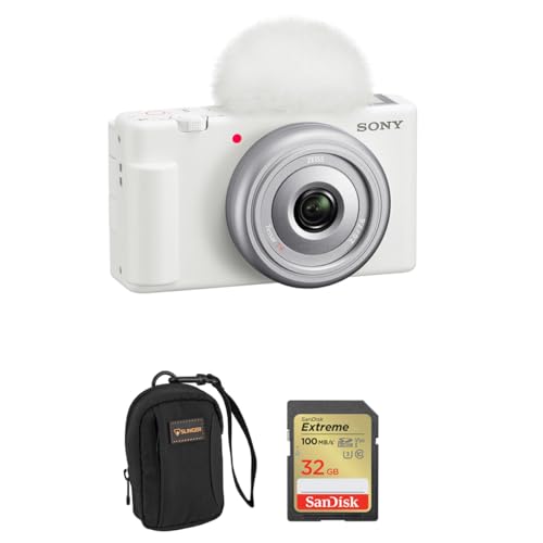 Sony ZV-1F Vlogging Camera, White Bundle with 32GB SD Card, Camera Bag