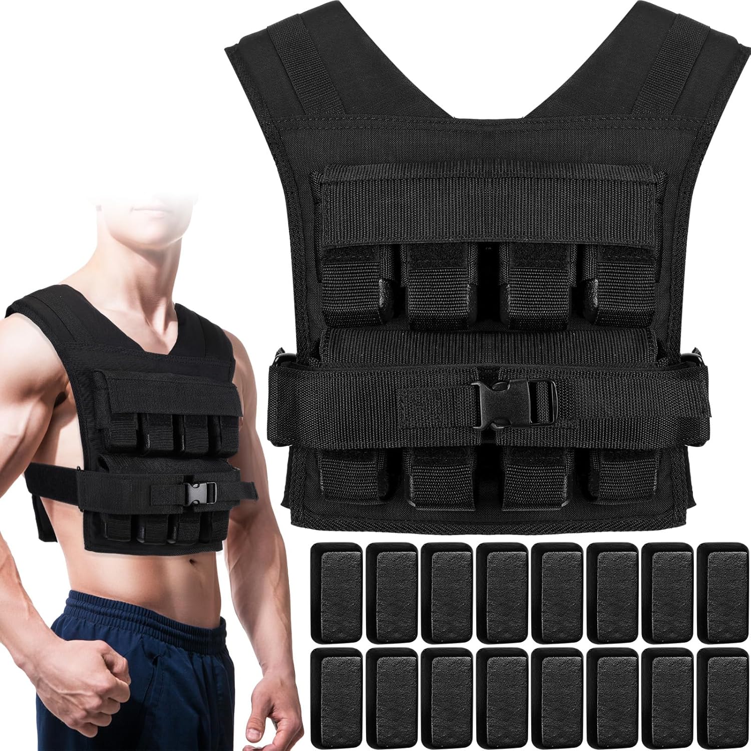 35lbs Weighted Vest Adjustable Weighted Vest for Men Workout Vest with Iron Weights Weighted Vest for Strength Training Running Exercise Fitness