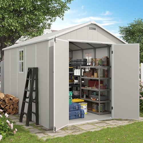 Outdoor Storage Shed, 6x6 FT Resin Shed with Floor and Lockable Door, Window, Vents, Tool Sheds and Outdoor Storage for Bike, Garden Accessories