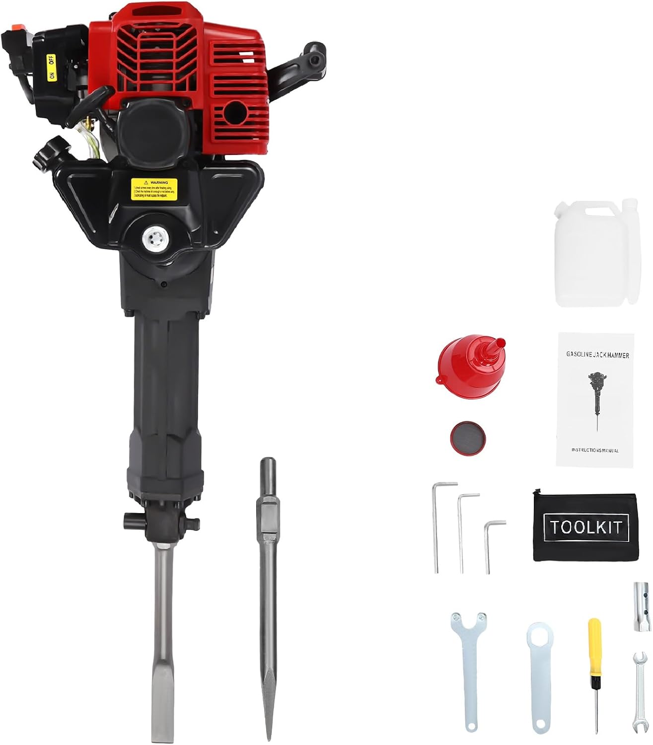 Gas Powered Jack Hammer Concrete Breaker 52CC 2 Stroke Gasoline Concrete Breaker with 2 Chisels Construction Concrete Floor Breaker Drill with Hand