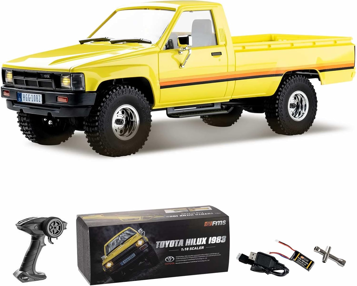 FMS 1:18 RC Crawler Toyota Hilux RTR Official Licensed Model Car RC Trucks with LED Lights 2.4Ghz 4WD Off-Road RC Vehicle RTR Hobby Electric Charging