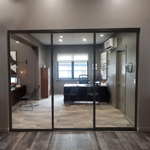 TSDC Large 90"x80" Triple Pane/Door Multi Sliding Glass Wall Interior Room Divider with Aluminum Framed Clear See-Through Tempered Glass for