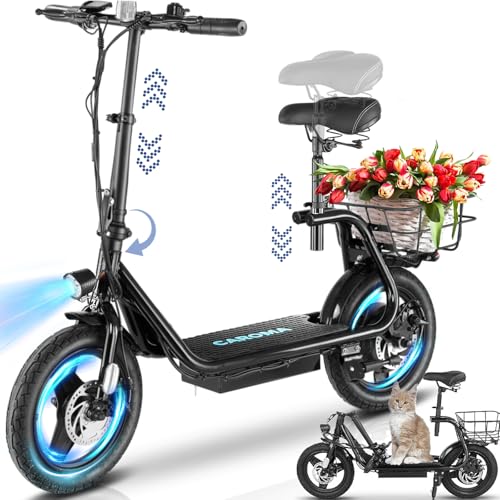 Caroma Peak 500W/800w/1200w Electric Scooters for Adults 14" Tire, 48V Battery, 30Miles Range, 20MPH Top Speed, Adjustable Electric Scooter with Seat