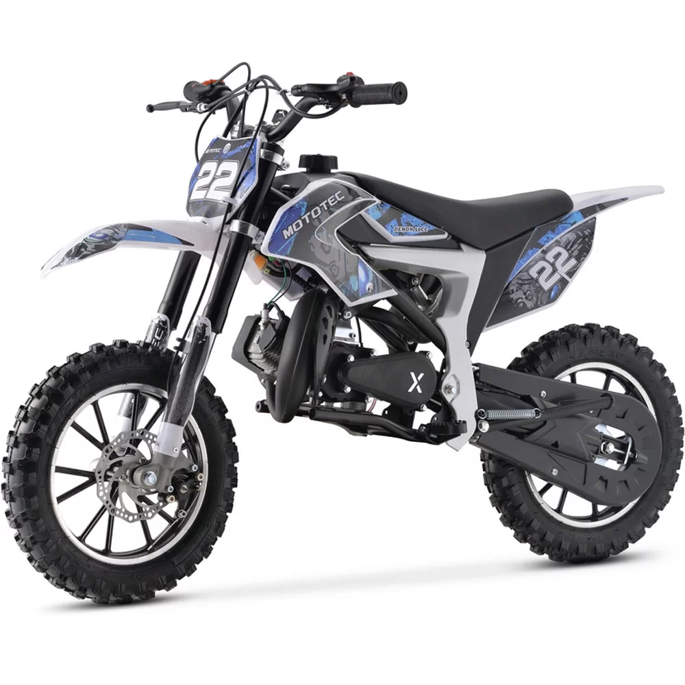 MotoTec 50cc Demon Kids Gas Dirt Bike 2-Stroke Motorcycle Pit Bike Blue - Curated Treasures Market