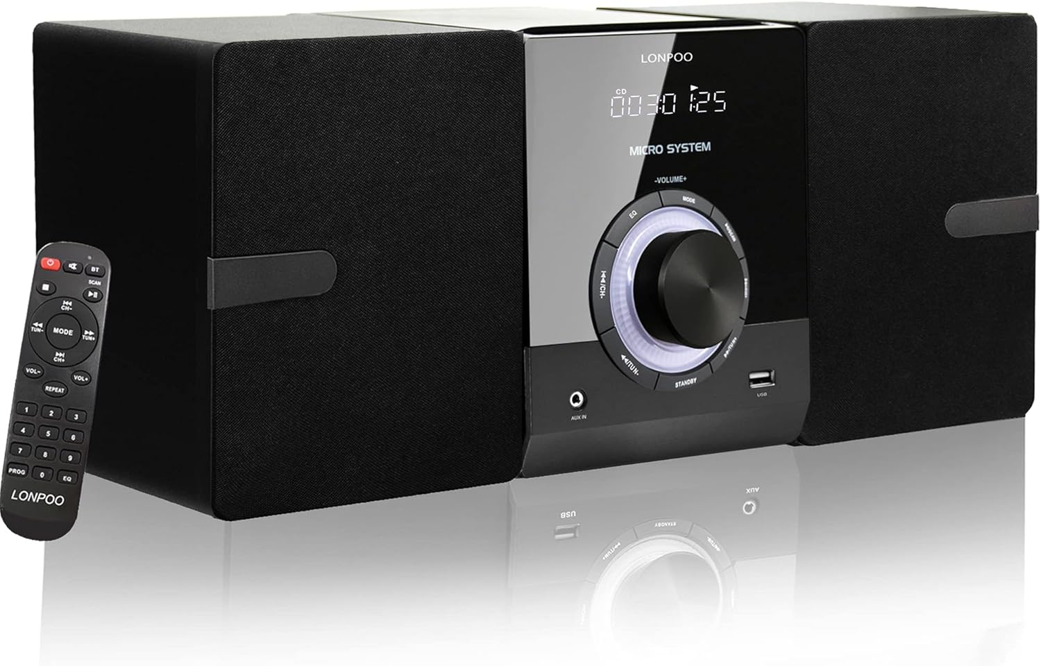 Micro Stereo System CD Player - Compact Micro CD System with Bluetooth, FM Radio, Aux-in, USB Playback, 2-Way Music Crisp-Sound, DSP-Tech