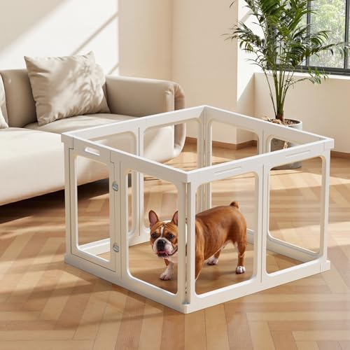 Clear Acrylic Dog Playpen - 11.6 sq.ft, 24" H 10 Planes Transparent Dog Fence Indoor, Sturdy Pet Pen for Puppy/Small Dog/Rabbit/Cat/Pig
