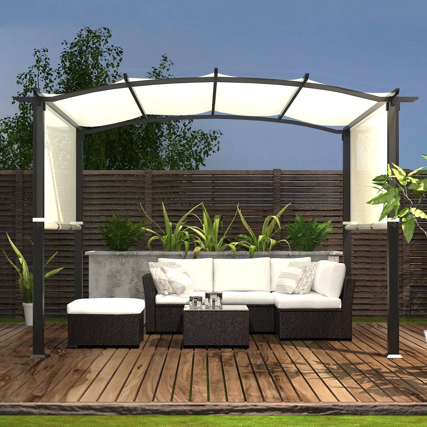 Pergola Gazebo Canopy Sun Shelter with Retractable Shades - 10&x8& - Black