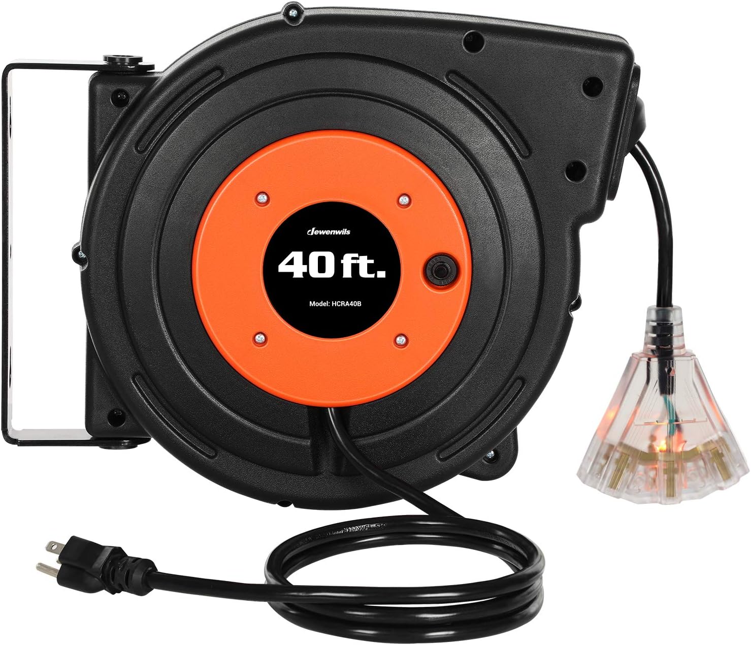 DEWENWILS 40FT Retractable Extension Cord Reel, Heavy Duty Power Cord Reel with 3-Lighted Triple Outlets, 12AWG/3C SJTOW Cord, 15A Circuit Breaker