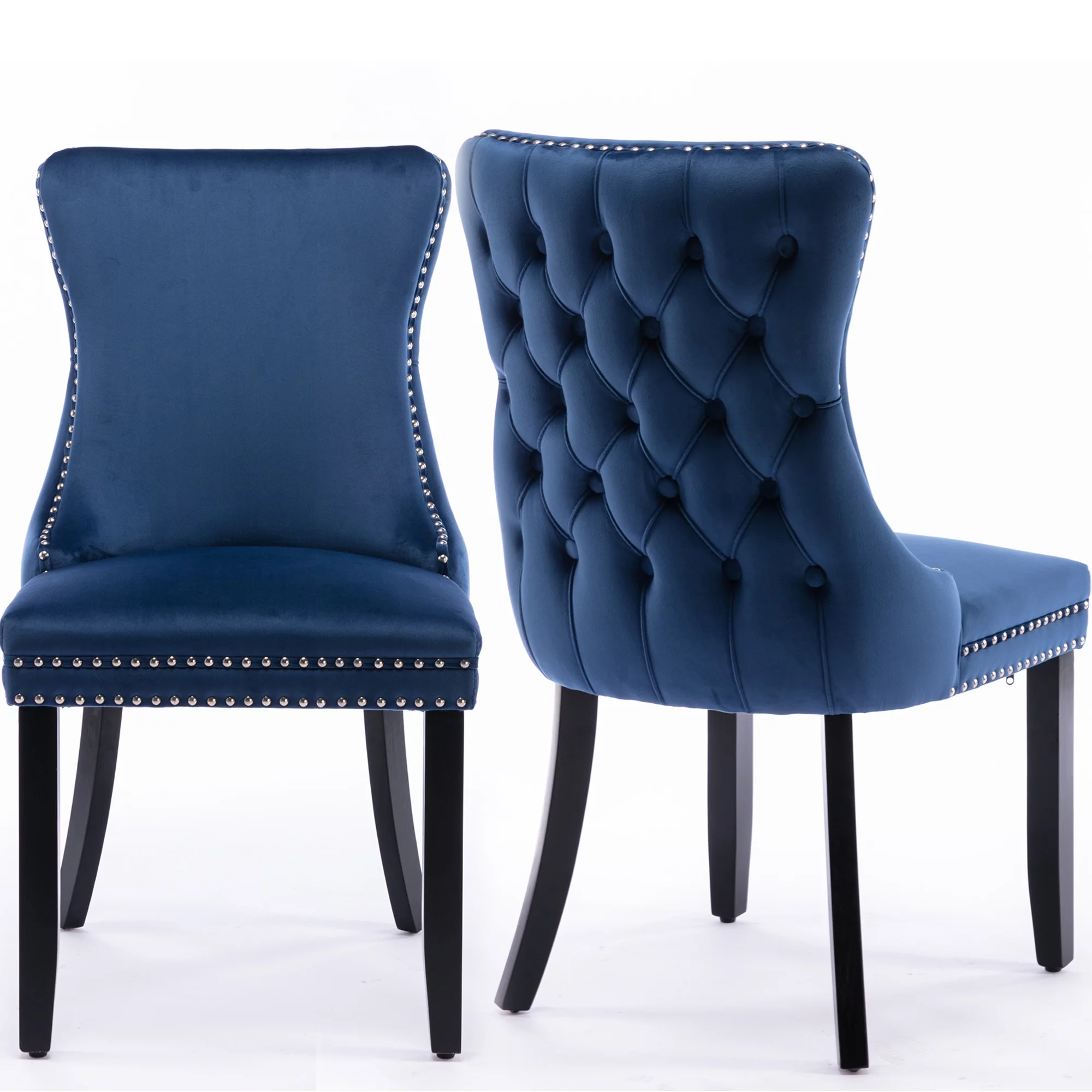 SYNGAR Velvet Dining Chairs Set of 2, Upholstered Wing Back Dining Chair with Handcrafted Button Tufted, Nailhead Trim