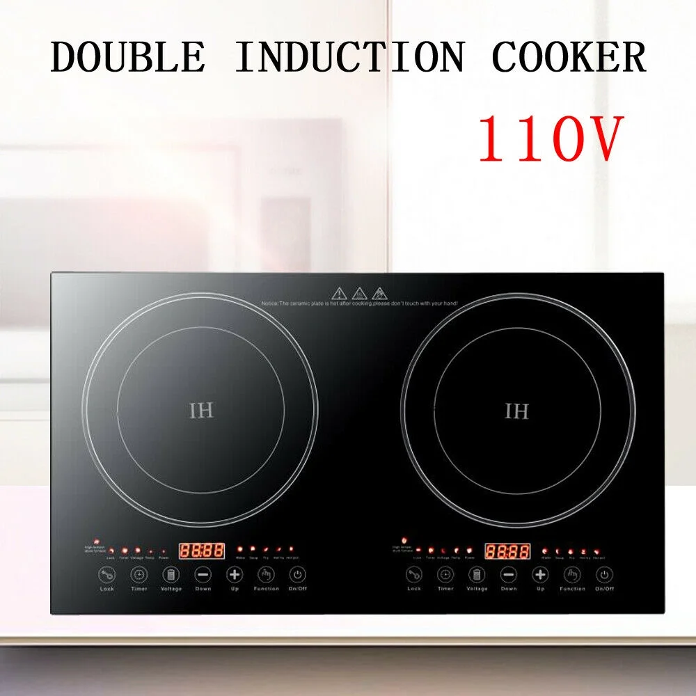 TFCFL Electric Double Induction Cooker Portable Electric Dual Induction Cooker Digital Cooktop Countertop Double Burner Suitable for Cast Iron