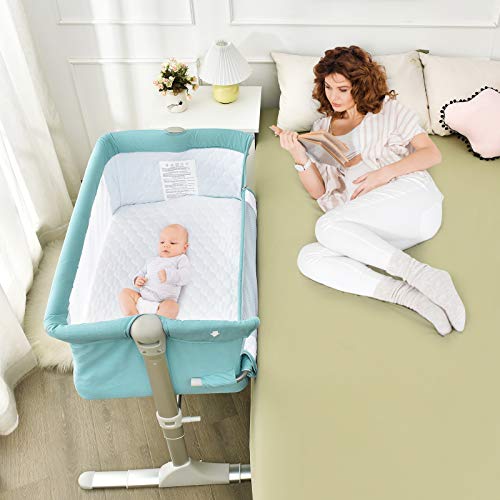 BABY JOY Baby Bedside Crib, Portable Travel Sleeper Bed Side Bassinet w/Carrying Bag, Newborn Bassinet to Infant, Kids Crib with Detachable Mattress