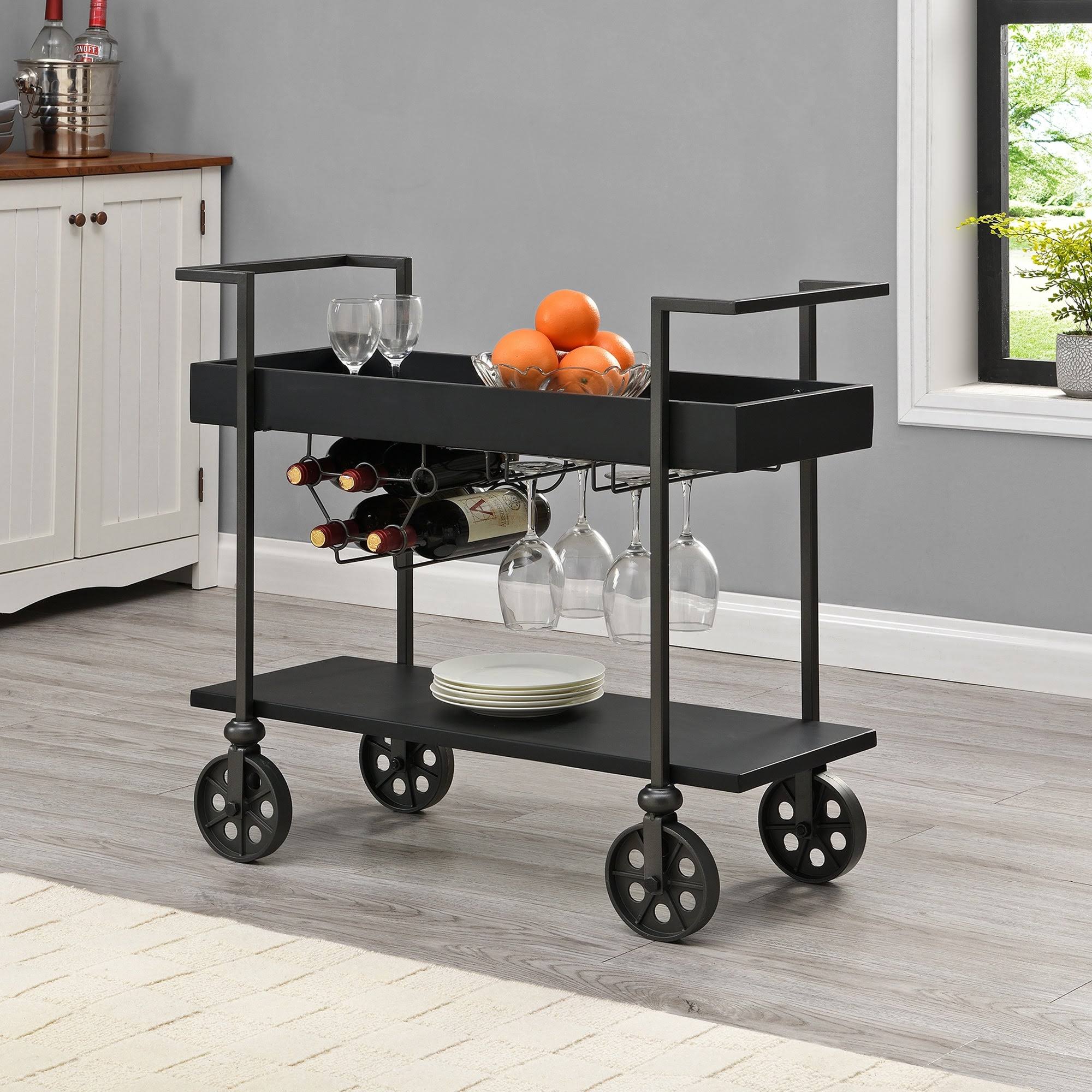 FirsTime Factory Row Industrial Farmhouse Wheeled Bar Cart - Black