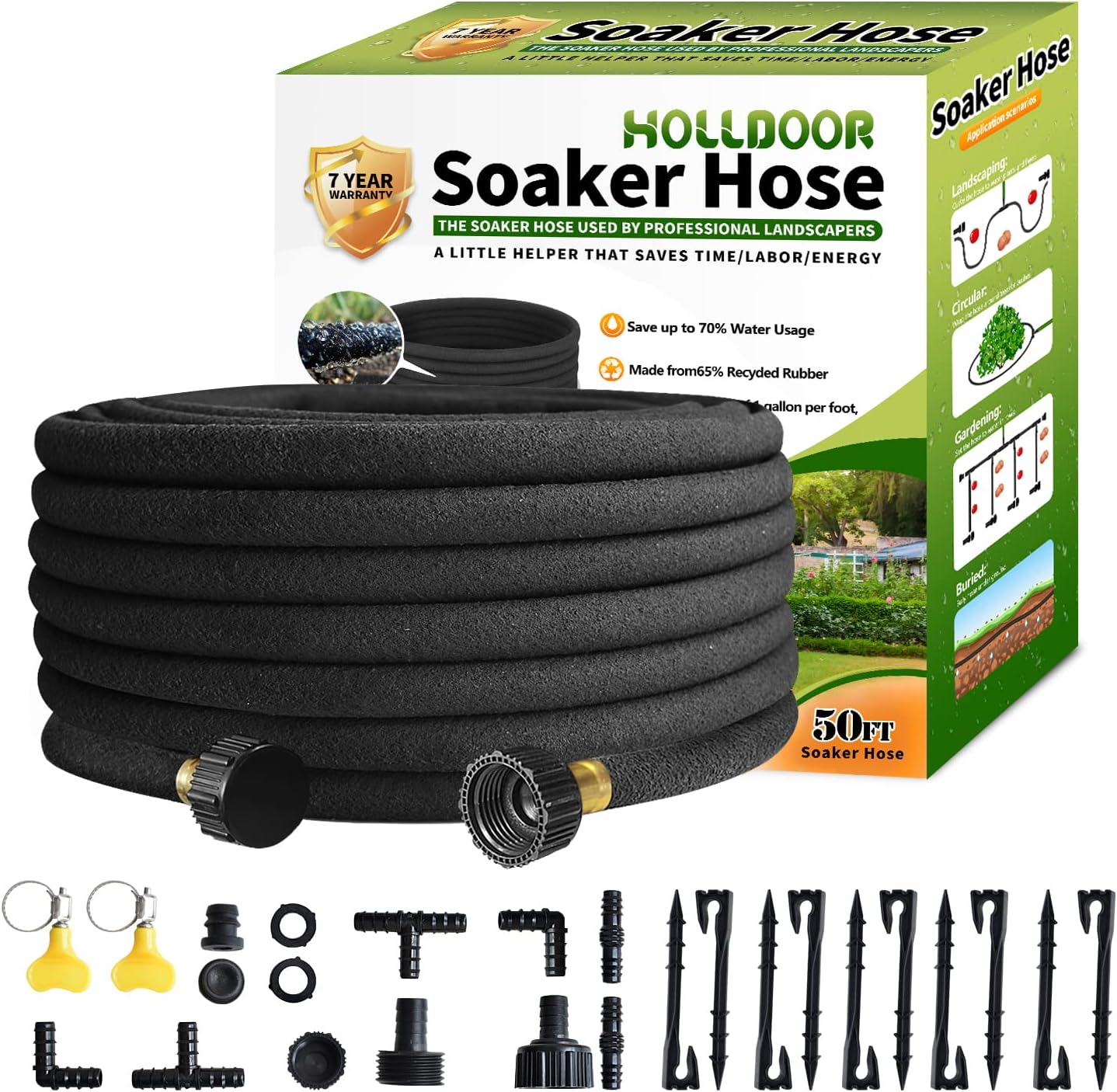 Holldoor Soaker Hose 100 Ft for Garden Beds with Soaker Hose Kit, 1/2’’ Diameter Garden Hose for Soaker
