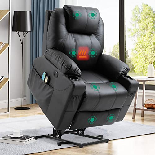 VIVIJASON Power Lift Chair Electric Recliner for Elderly Heated Vibration Massage Fabric Recliner Chair with 2 Remote Controls, Cup Holders
