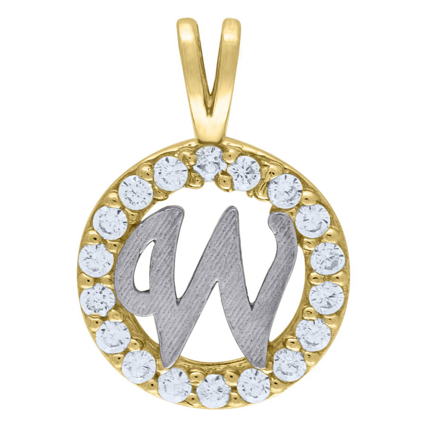 10k Two tone Gold Unisex CZ Cubic Zirconia Letter Name Personalized Monogram Initial W Round Charm Pendant Necklace Meas