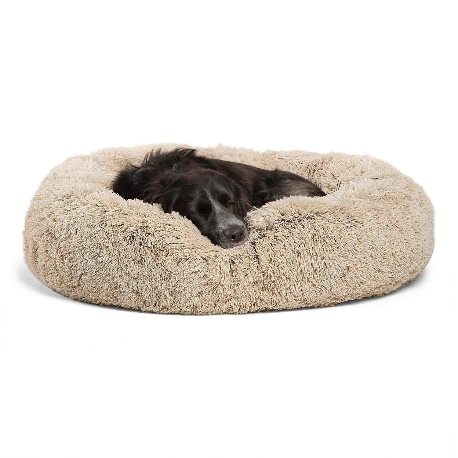 Best Friends by Sheri Calming Shag Donut Cuddler Pet Bed - Taupe - Medium