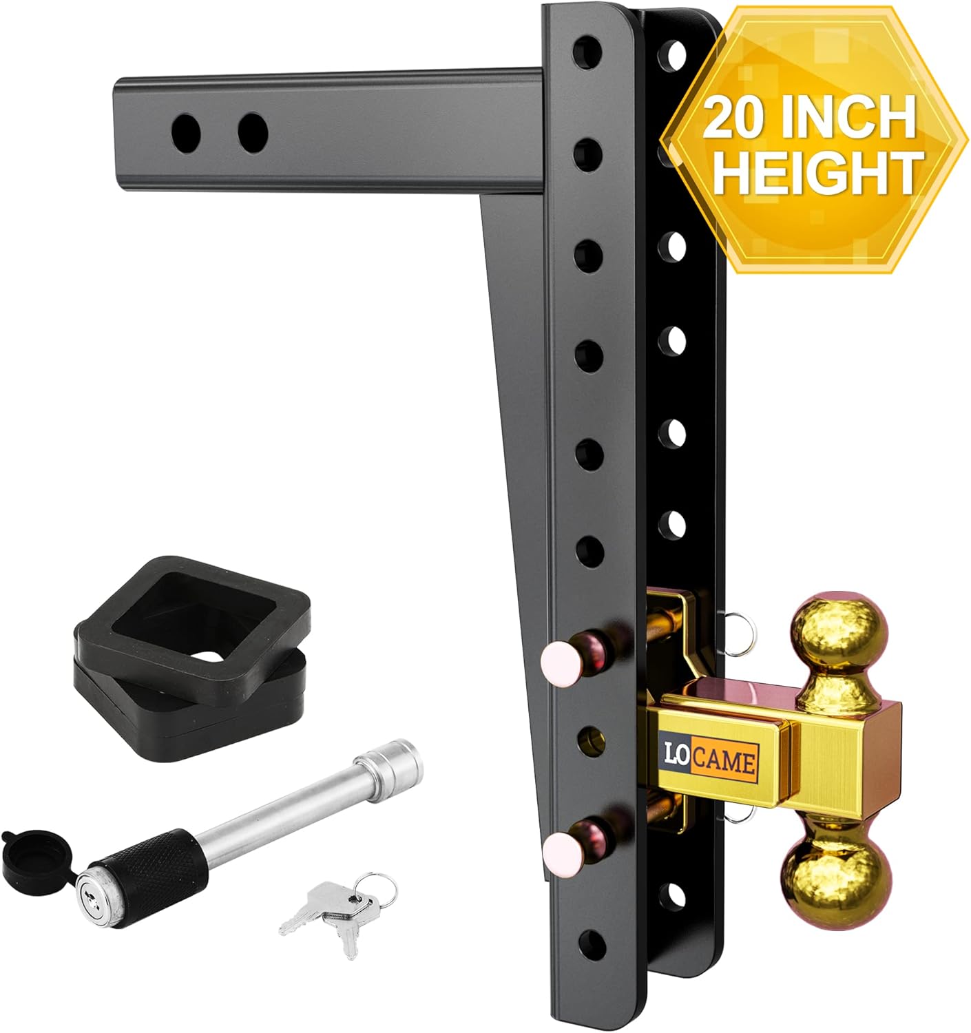 LOCAME Adjustable Trailer Hitch, Fits 2-Inch Receiver, 15-Inch Drop/Rise Drop Hitch ,21,000 LBS GTW--Tow Hitch for Heavy Duty Truck with Double Pins