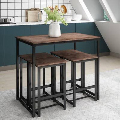 5 Piece Dining Set for 4 Rustic Kitchen Counter Height Pub Table Set with 4 Stools Latitude Run