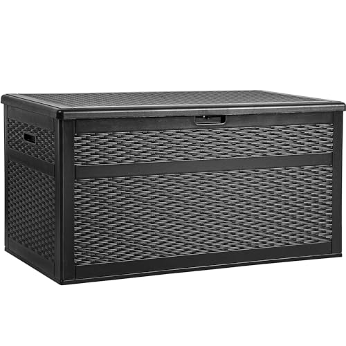 YITAHOME XXL 230 Gallon Large Deck Box, Double-Wall Resin Rattan Outdoor Storage Box with Flexible Divider for Patio Cushions Pool Float Garden Tools