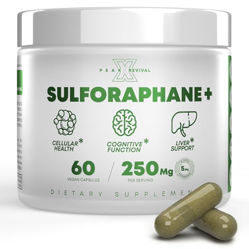Peak Revival-X 5000mcg of Real Lab-Verified Sulforaphane Supplement - Broccoli Seed Extract 250mg Supplements - Promotes Cognitive Function
