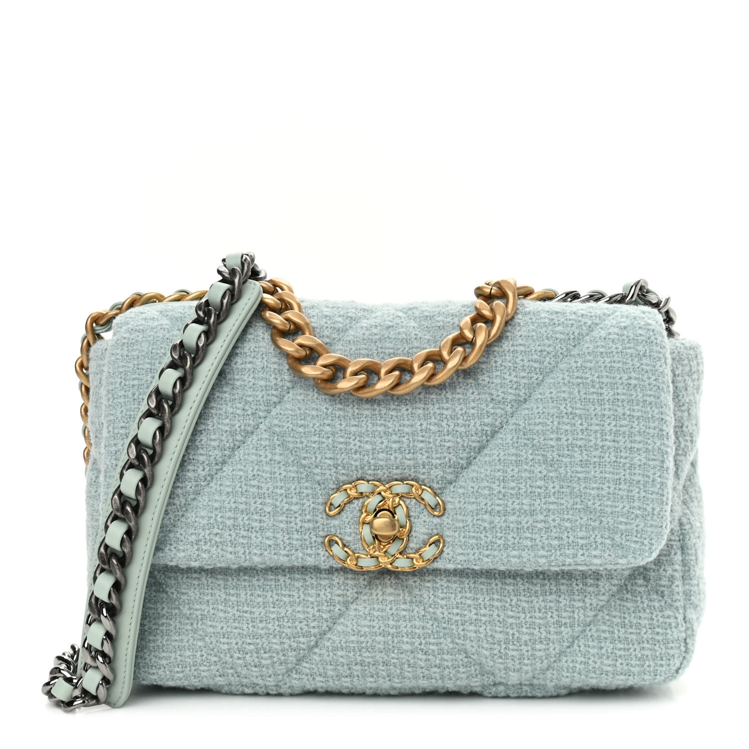 Tweed Mixed Fibers Quilted Medium Chanel 19 Flap Light Green - SAKE OFF 5TH